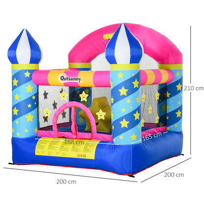 Outsunny Kids Bounce Castle House Inflatable Trampoline Basket with Inflator for Age 3-12 Castle Stars Design 2.25 x 2.2 x 2.15m