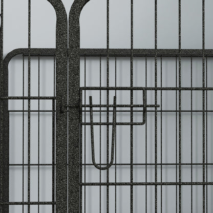 Pet Playpen | 4 Heavy-Duty Metal Panels | Lockable Step-Through Door | Ground Stakes | Foldable | Indoor & Outdoor | 82 x 82 x 60cm | Grey
