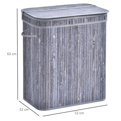 Wooden Laundry Basket w/ Split Compartment Lid Removable Lining Handles Air Holes Ventilation Durable Water-Resistant Clothes Storage Grey 100L