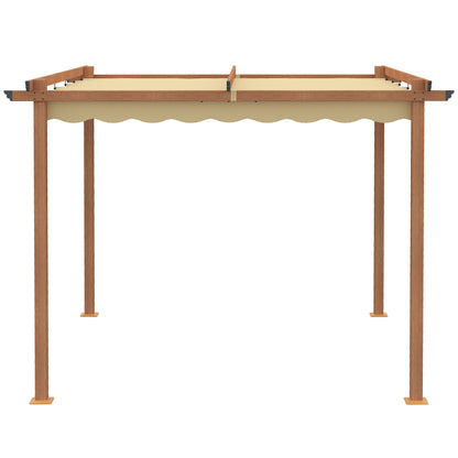 3 x 3 m Outdoor Pergola Canopy Patio Gazebo Sun Shelter with Retractable Roof Aluminium Frame for Garden, Khaki