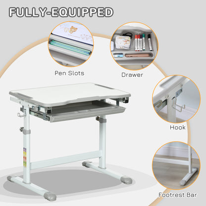Kids Desk and Chair Set Height Adjustable Student Writing Desk Children School Study Table with Tiltable Desktop, Grey
