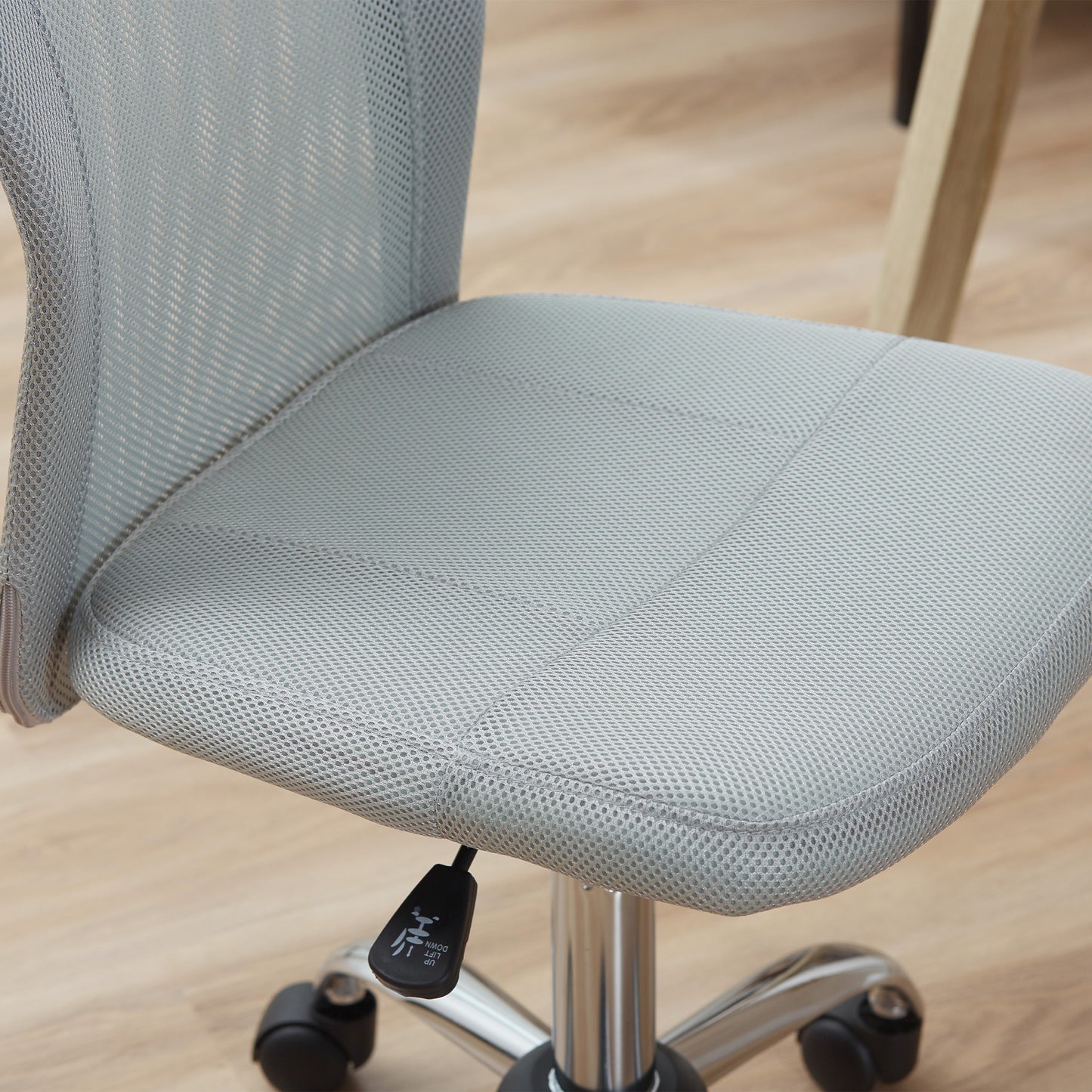 Armless Mesh Office Chair | 360° Swivel | Adjustable Height 46-56cm | Curved Mesh Back | Thick Sponge Seat | 120kg | Compact Space Saving | Grey