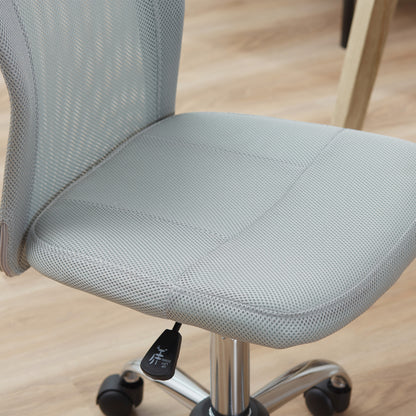 Armless Mesh Office Chair | 360° Swivel | Adjustable Height 46-56cm | Curved Mesh Back | Thick Sponge Seat | 120kg | Compact Space Saving | Grey