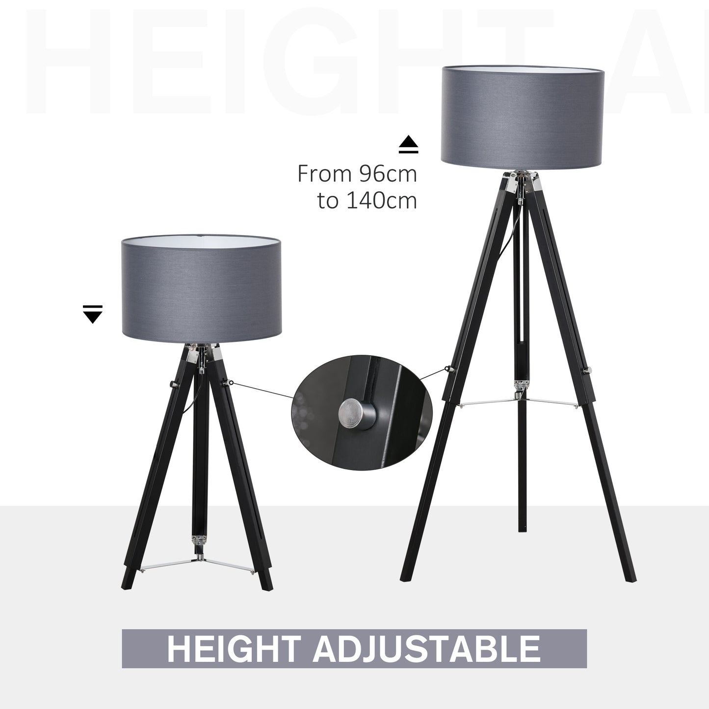Modern Tripod Standing Lamp for Living Room Bedroom With Fabric Lampshade (Bulb not Included), Grey and Black