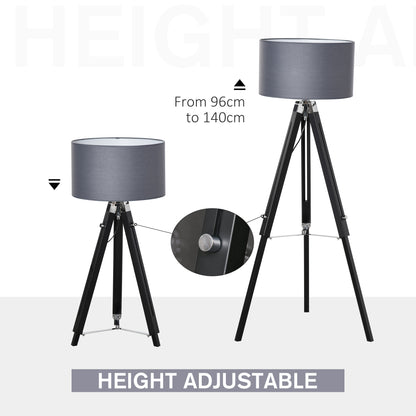 Modern Tripod Standing Lamp for Living Room Bedroom With Fabric Lampshade (Bulb not Included), Grey and Black