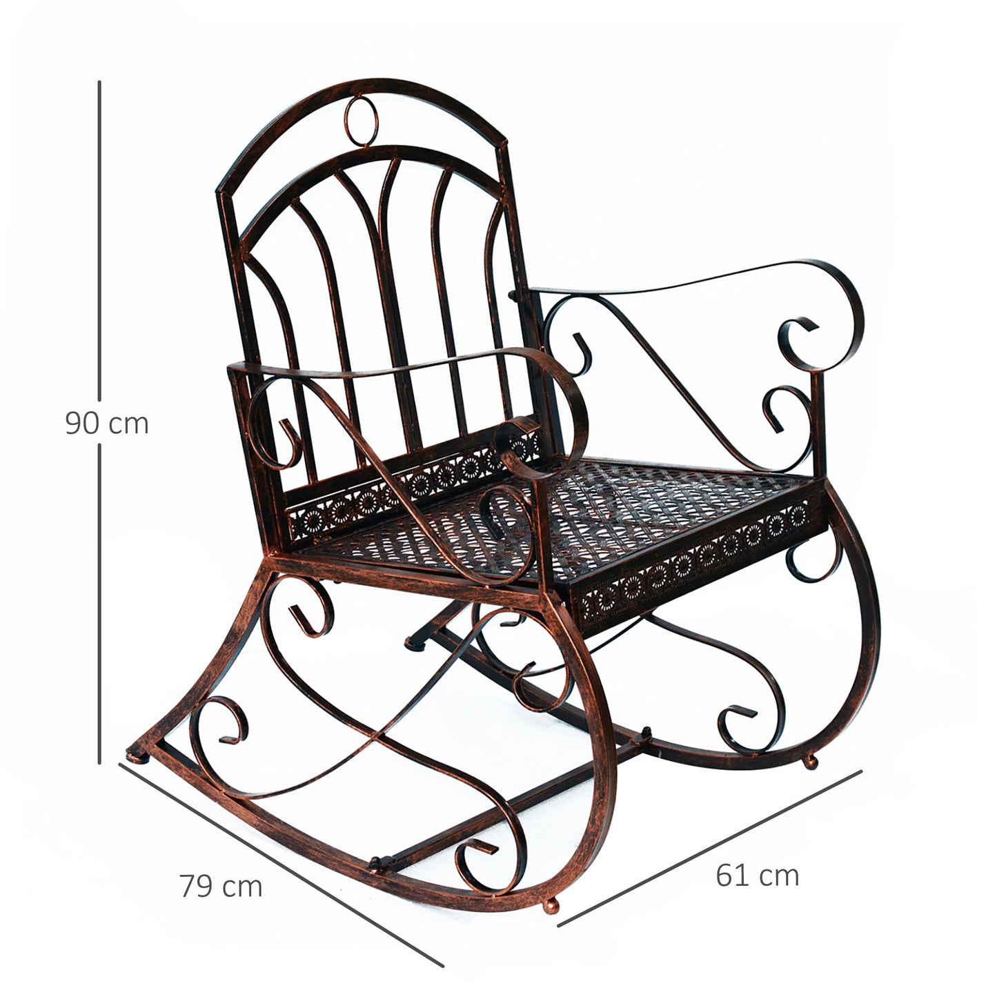 Outsunny 1 Seater Metal Single Garden Outdoor Rocking Chair Vintage Style Bronze