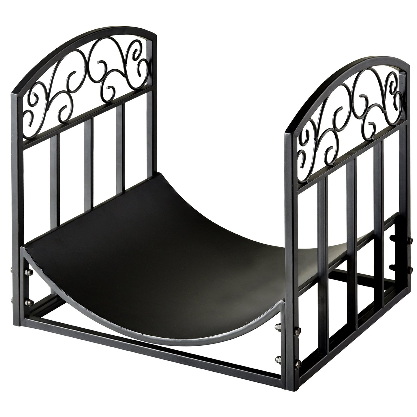 Outsunny Wrought Iron Inner Arced Wood Log Holder Indoor Outdoor Storage Shelf w/ Elegant Scrolls Rust-Resistant Stacker Black