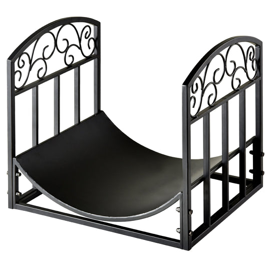 Outsunny Wrought Iron Inner Arced Wood Log Holder Indoor Outdoor Storage Shelf w/ Elegant Scrolls Rust-Resistant Stacker Black