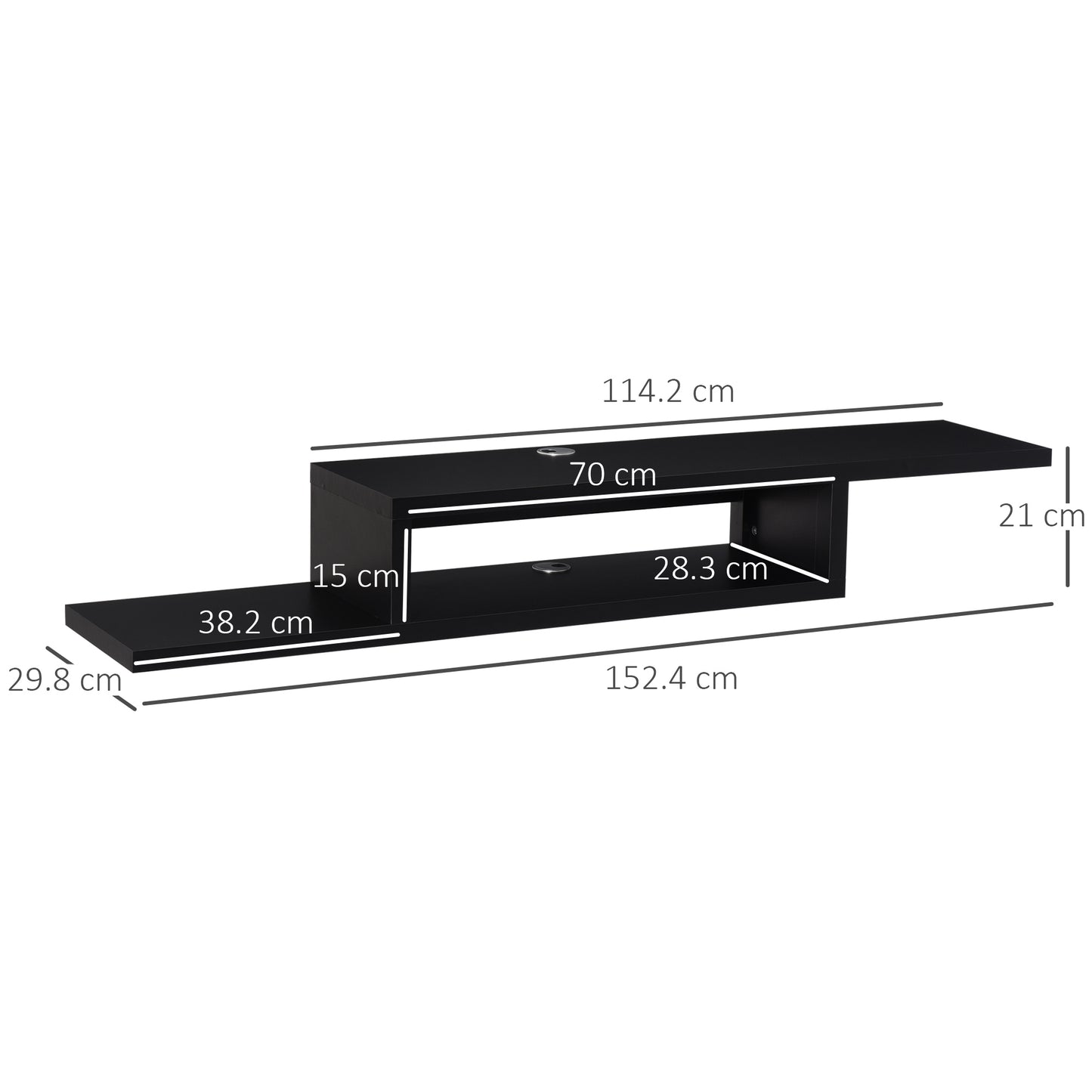 Wall Mounted Media Console, Floating TV Stand Component Shelf, Entertainment Center Unit, Black