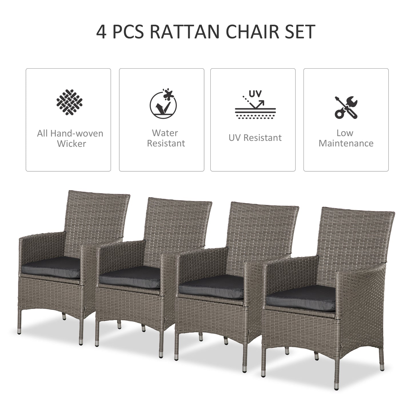 Outsunny 4 Piece Rattan Chair Patio Sofa Chairs Set Cushioned Outdoor Rattan Furniture