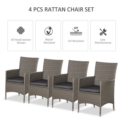Outsunny 4 Piece Rattan Chair Patio Sofa Chairs Set Cushioned Outdoor Rattan Furniture