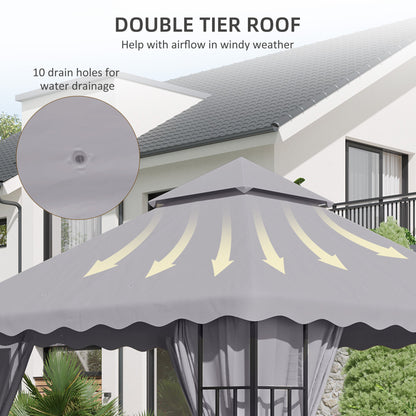Outsunny 3 x 3 (m) Gazebo Canopy Replacement Covers, 2-Tier Gazebo Roof Replacement (TOP ONLY), Light Grey