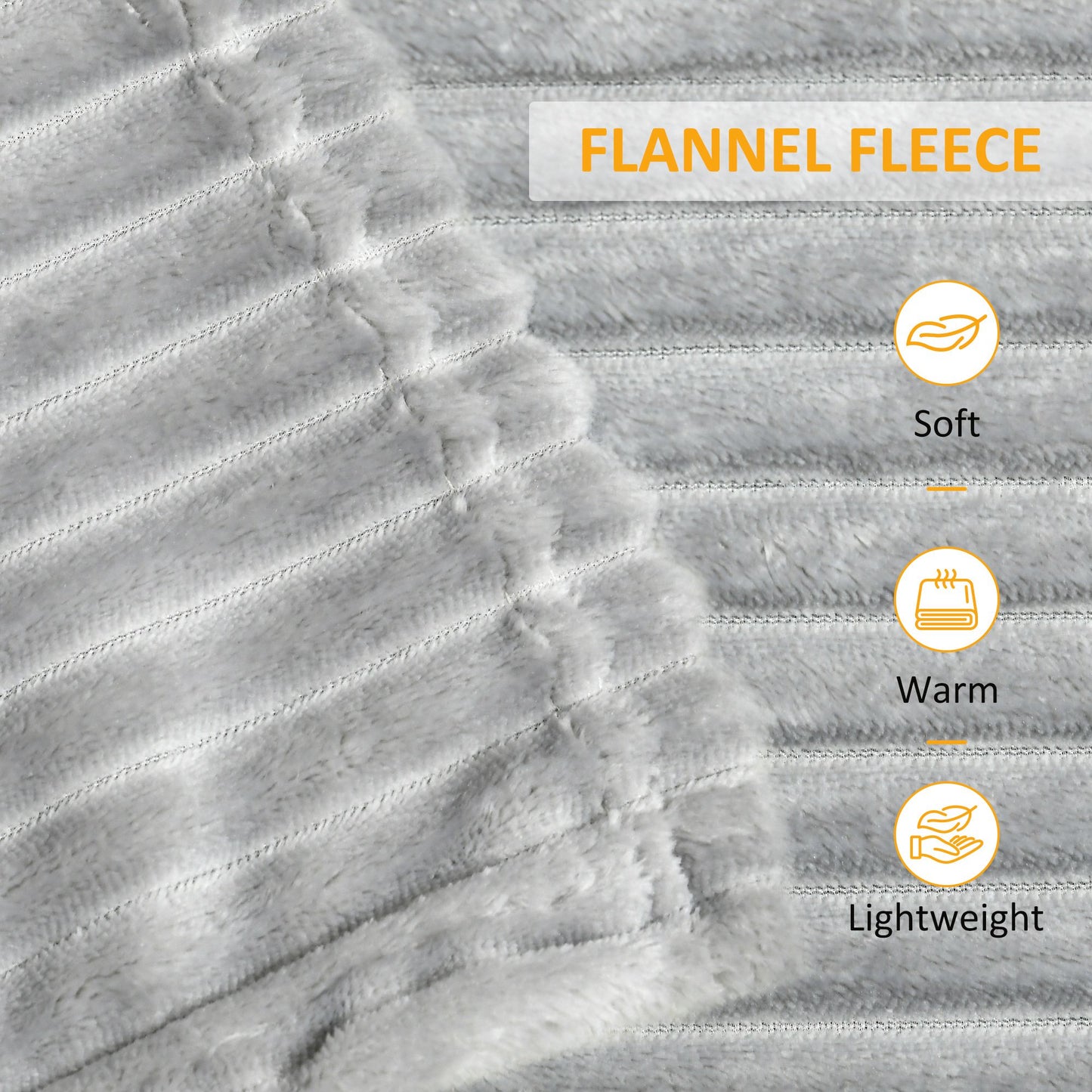Flannel Fleece Throw Blanket, Fluffy Warm Flannel Blankets, Striped Reversible Travel Bedspread, Single Size, 152 x 127cm, Grey