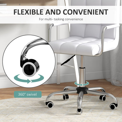 Home Office Chair and Computer Desk Set, Faux Leather Desk Chair with Swivel Wheels, Study Desk with Storage Shelf, White