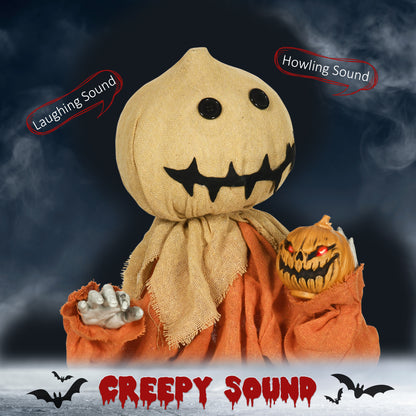 80cm Halloween Scarecrow Decoration, Outdoor Activated Prop with Light Up Eyes, Sound Activated