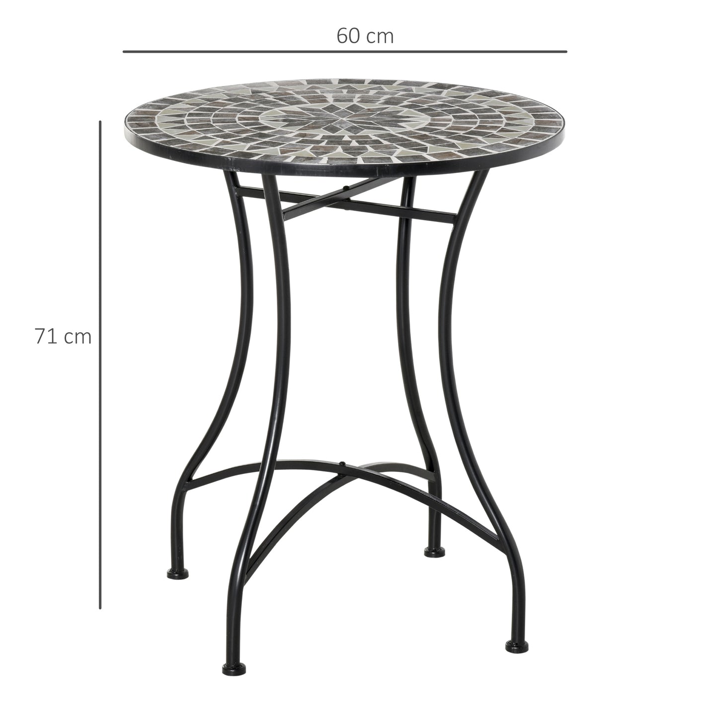 Outsunny Mosaic Side Table, 60cm Round Bistro Coffee Table, Plant Stand for Indoor, Outdoor, Garden, Patio, Balcony, Grey