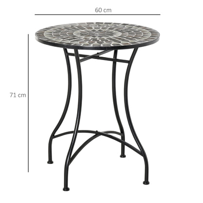 Outsunny Mosaic Side Table, 60cm Round Bistro Coffee Table, Plant Stand for Indoor, Outdoor, Garden, Patio, Balcony, Grey