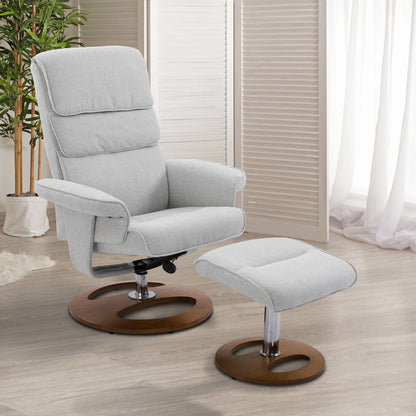 Recliner Chair Ottoman Set 360° Swivel Sofa Stool Modern Soft Thick Padding Wood Base Grey