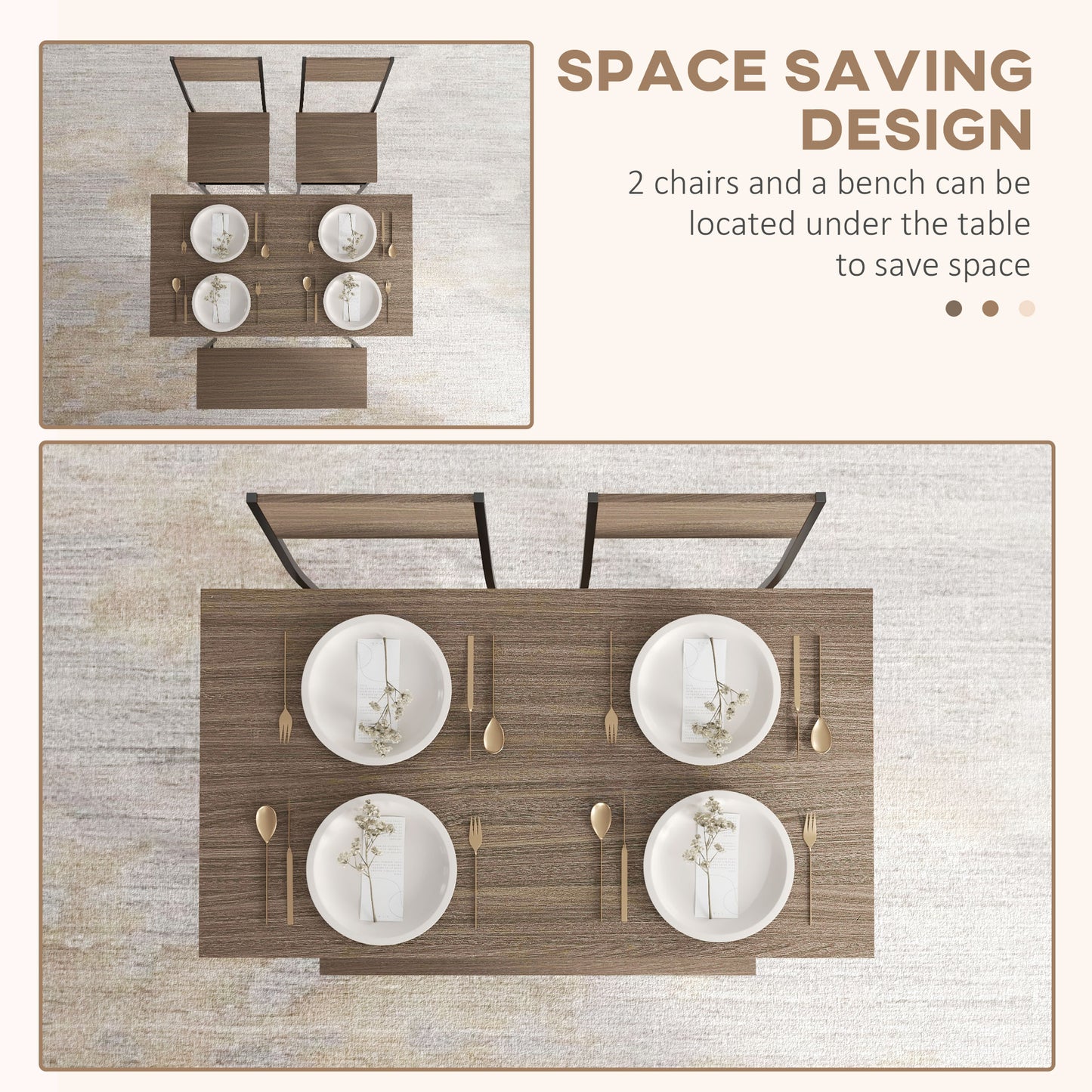 Retro Style Four Piece Dining Set With Table 2 Chairs And Bench