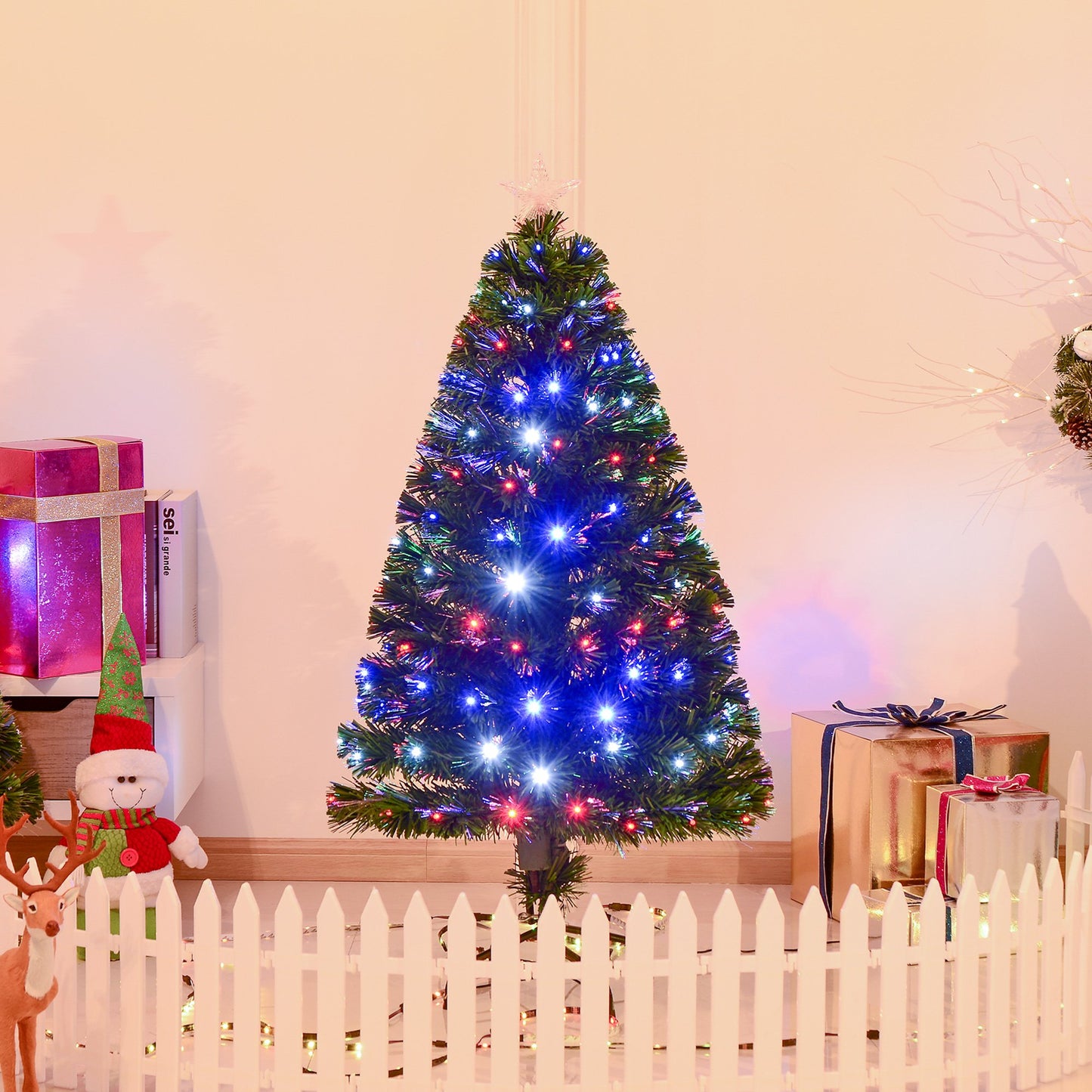 4ft Pre Lit Christmas Tree Artificial Tree with Multi-Coloured Fibre Optic LED Light 4ft - 120cm