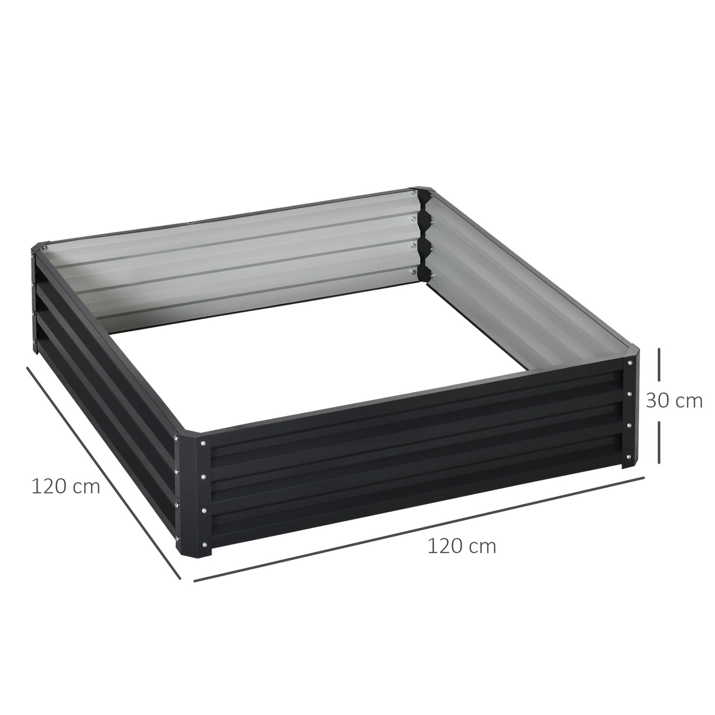 Outsunny Raised Garden Bed Box with Weatherized Steel Frame for Vegetables, Flowers, & Herbs, 120 x 120 x 30cm, Grey