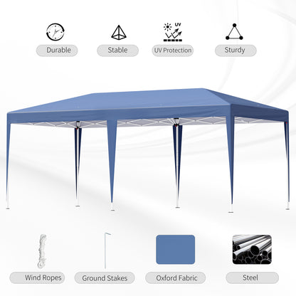Outsunny Pop Up Gazebo, Double Roof Foldable Canopy Tent, Wedding Awning Canopy w/ Carrying Bag, 6 m x 3 m x 2.65 m, Blue