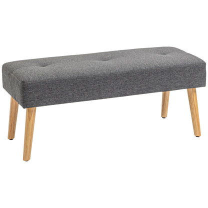 Retro Style Multifunctional Bed End Bench Tufted Upholstered Shoe Bench Ottoman Footstool Linen Fabric for Entryway Living Room Grey