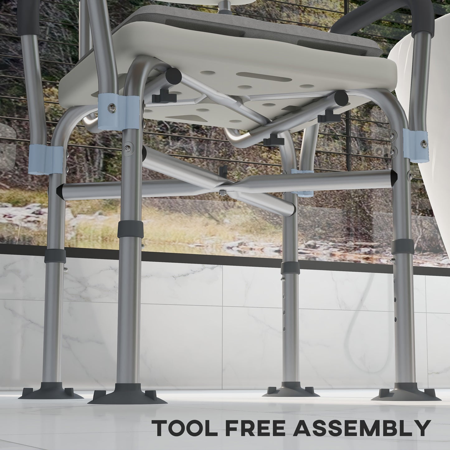 Aluminium Shower Chair With Backs & Arms, Height Adjustable Shower Seat , Removable Padded Cushion Bath Stool