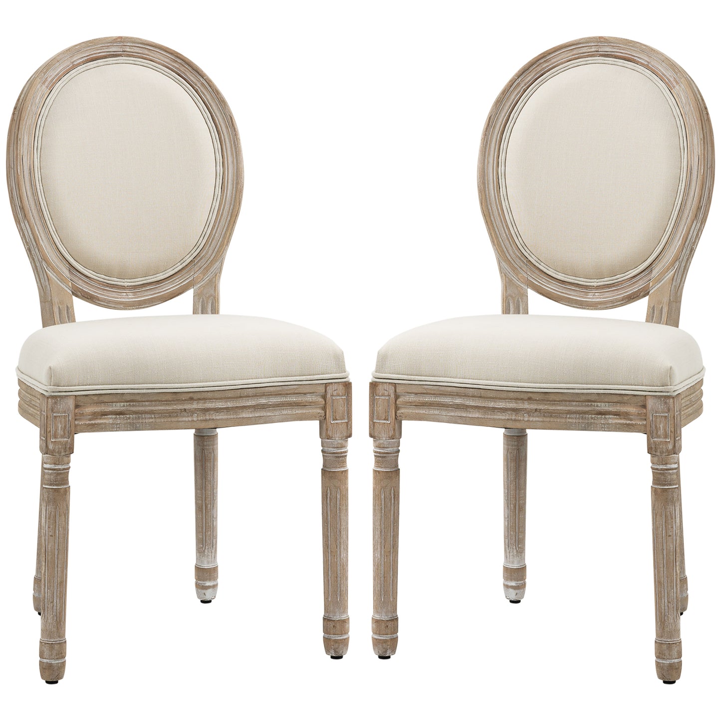 Dining Chairs Set of 2, French-Style Kitchen Chairs, Armless Accent Chairs with Backrest and Linen-Touch Upholstery, Cream