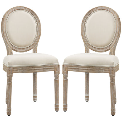 Dining Chairs Set of 2, French-Style Kitchen Chairs, Armless Accent Chairs with Backrest and Linen-Touch Upholstery, Cream