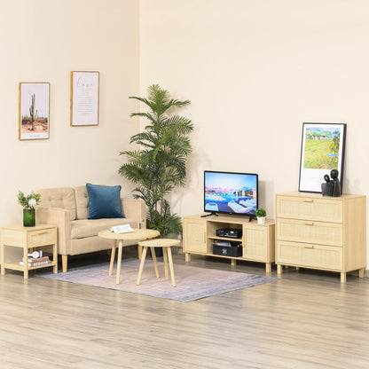 Nightstand with Rattan Drawer and Storage Shelf, Bedside End Table for Bedroom, Living Room Organizer