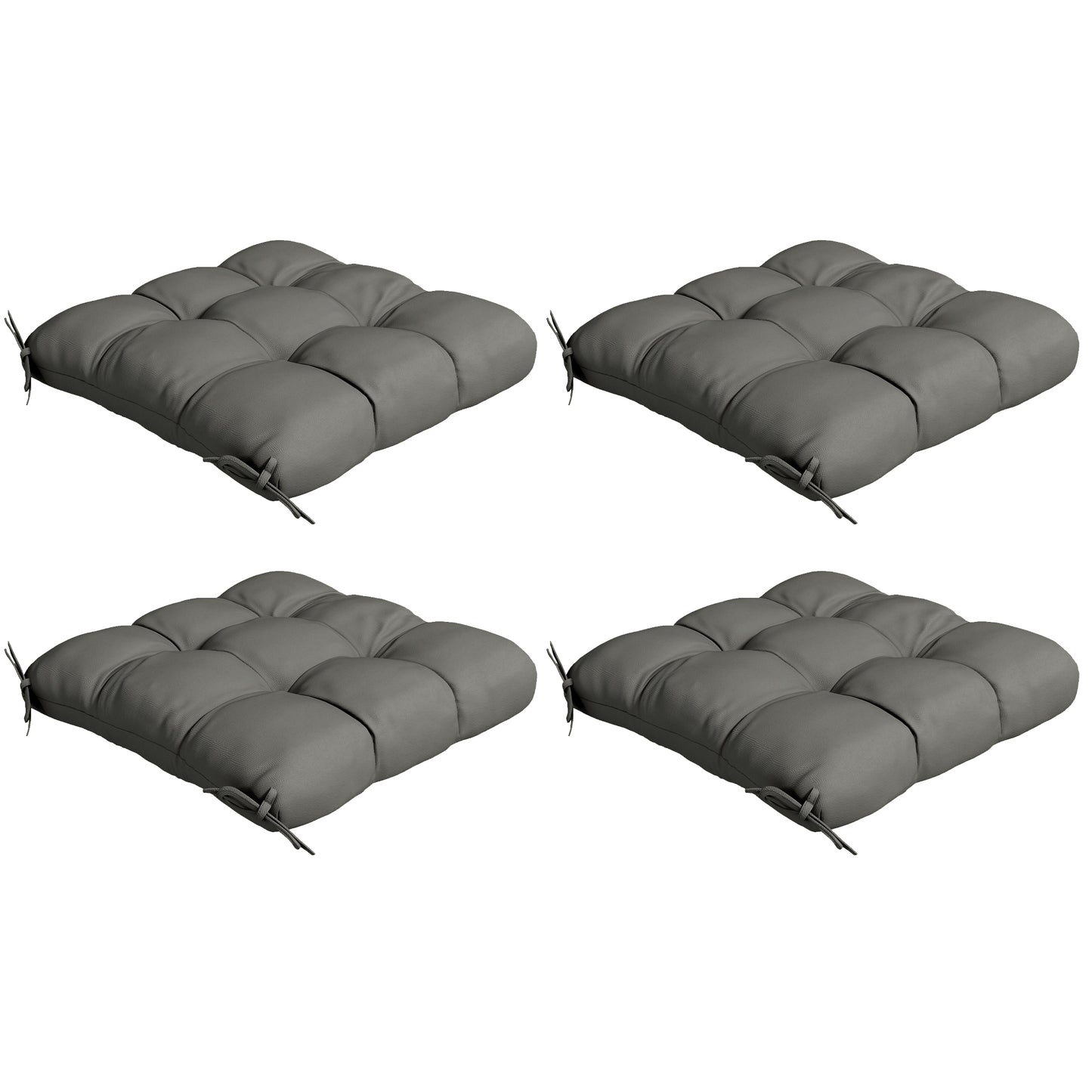 Outsunny 4-Piece Seat Cushion Pillows Replacement, Patio Chair Cushions Set with Ties for Indoor Outdoor, Charcoal Grey
