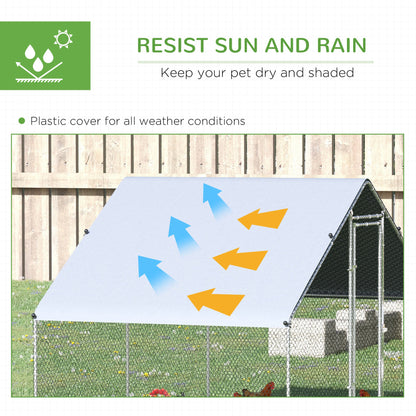PawHut Walk-In Chicken Run, Galvanized Chicken Coop Hen Poultry House Cage Rabbit Hutch Pet Playpen Backyard w/ Water-Resist Cover, 3 x 2 x 2m