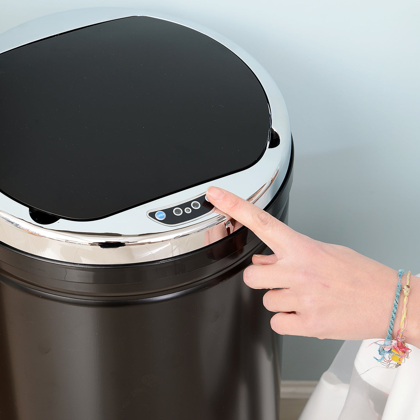 50L Stainless Steel Sensor Trash Can With Bucket-Black
