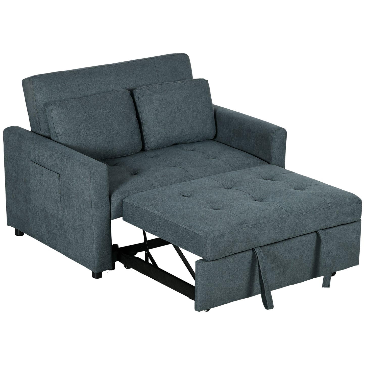 Loveseat Sofa Bed, Convertible Bed Settee with 2 Cushions, Side Pockets for Living Room, Charcoal Grey