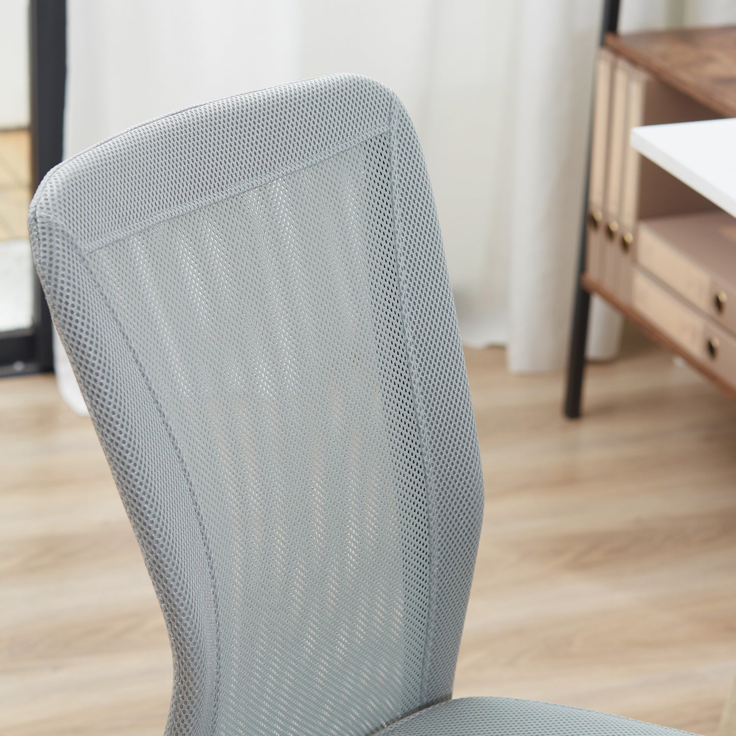 Armless Mesh Office Chair | 360° Swivel | Adjustable Height 46-56cm | Curved Mesh Back | Thick Sponge Seat | 120kg | Compact Space Saving | Grey