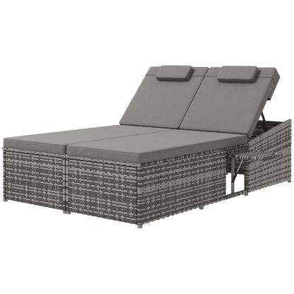 Outsunny 2 Seater Rattan Day Bed With Fire Retardant Cushions Grey