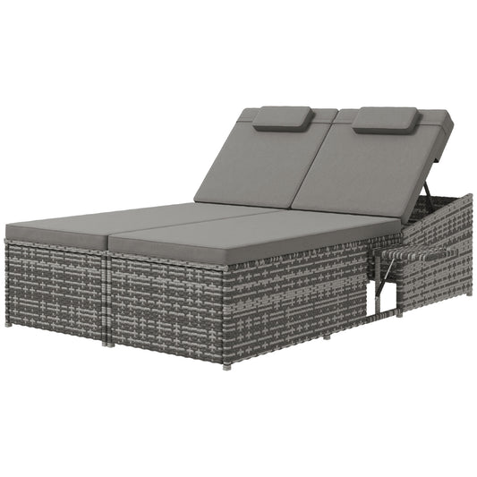 Outsunny 2 Seater Rattan Day Bed With Fire Retardant Cushions Grey