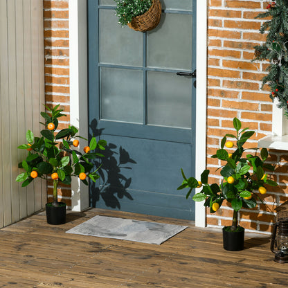 Set of 2 Artificial Plants, Lemon and Orange Tree with Pot, for Home Indoor Outdoor Decor, 60cm