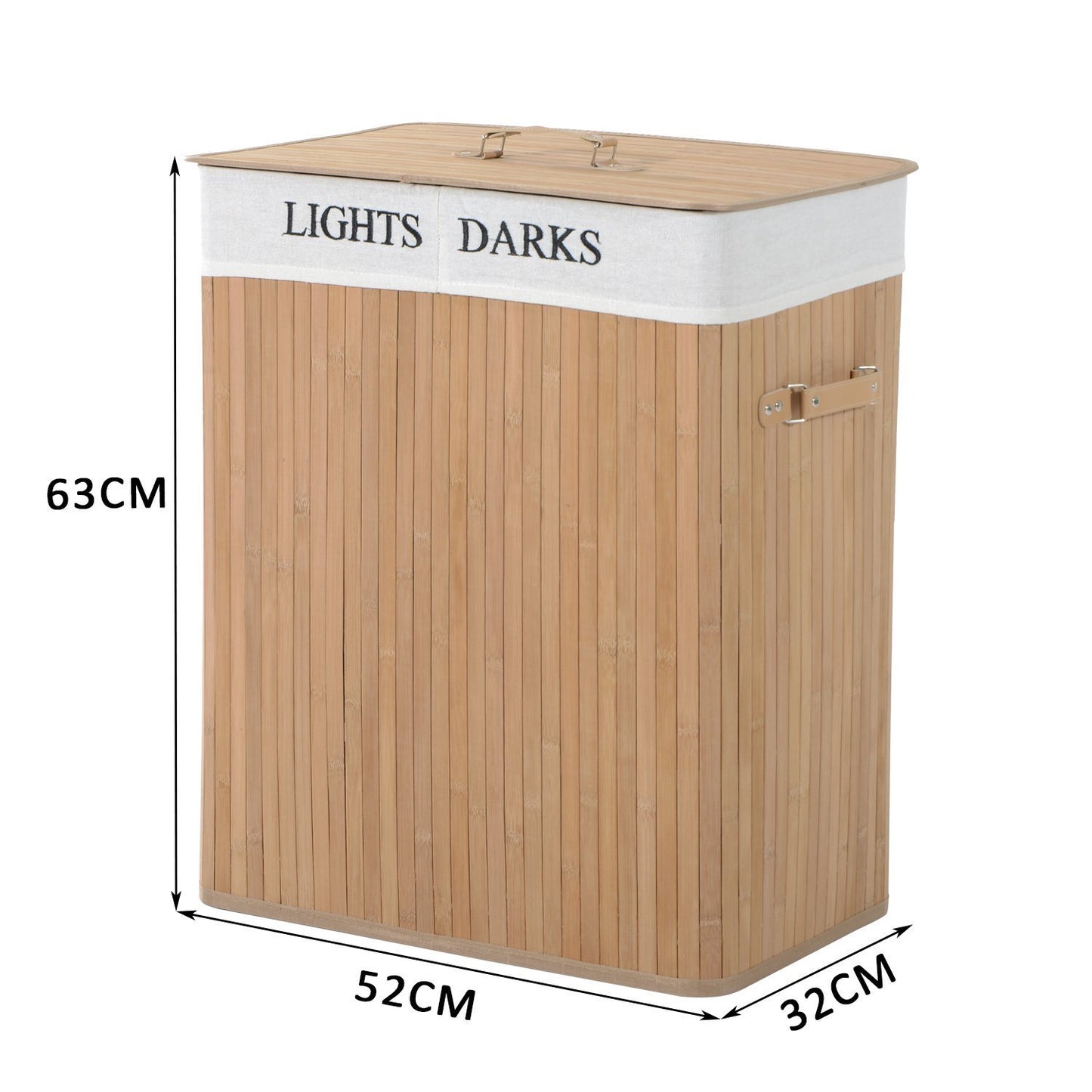 Collapsible Natural Wood Laundry Hamper Organizer Clothes Washing Basket Bin Storage Box w/Lid Removable Lining 52x32x63cm, Wood Colour 100L