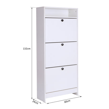 Shoe Storage Cabinet Cupboard Organiser Rack With 3 Drawers, Chipboard-White