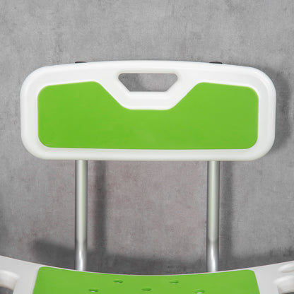 Shower Chair Seat Bathroom Stool 6-Level Height Adjustable With Backrest, Curved Seat - Green