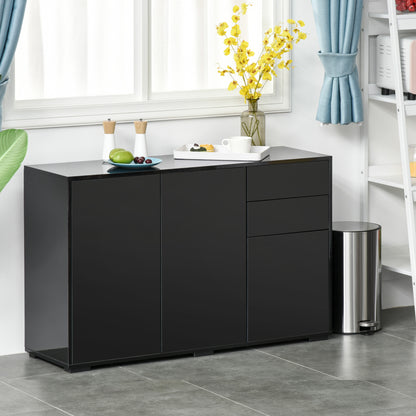 High Gloss Sideboard, Side Cabinet, Push-Open Design with 2 Drawer for Living Room, Bedroom, Black