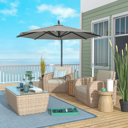 Outsunny 3 m Cantilever Banana Parasol with Cross Base, 360° Rotation Patio Umbrella with Crank Handle, Tilt, Light Grey