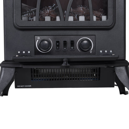 Free Standing Electric Fireplace Stove with Fan and Log Burning Flame Effect 2000W / 1000W Room Heater Wood Burner 2 Heat Settings  (Black)