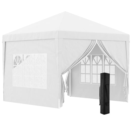 Outsunny 3 x 3m Pop Up Camping Gazebo, Wedding Party Canopy Tent Marquee with Carry Bag and Windows, White