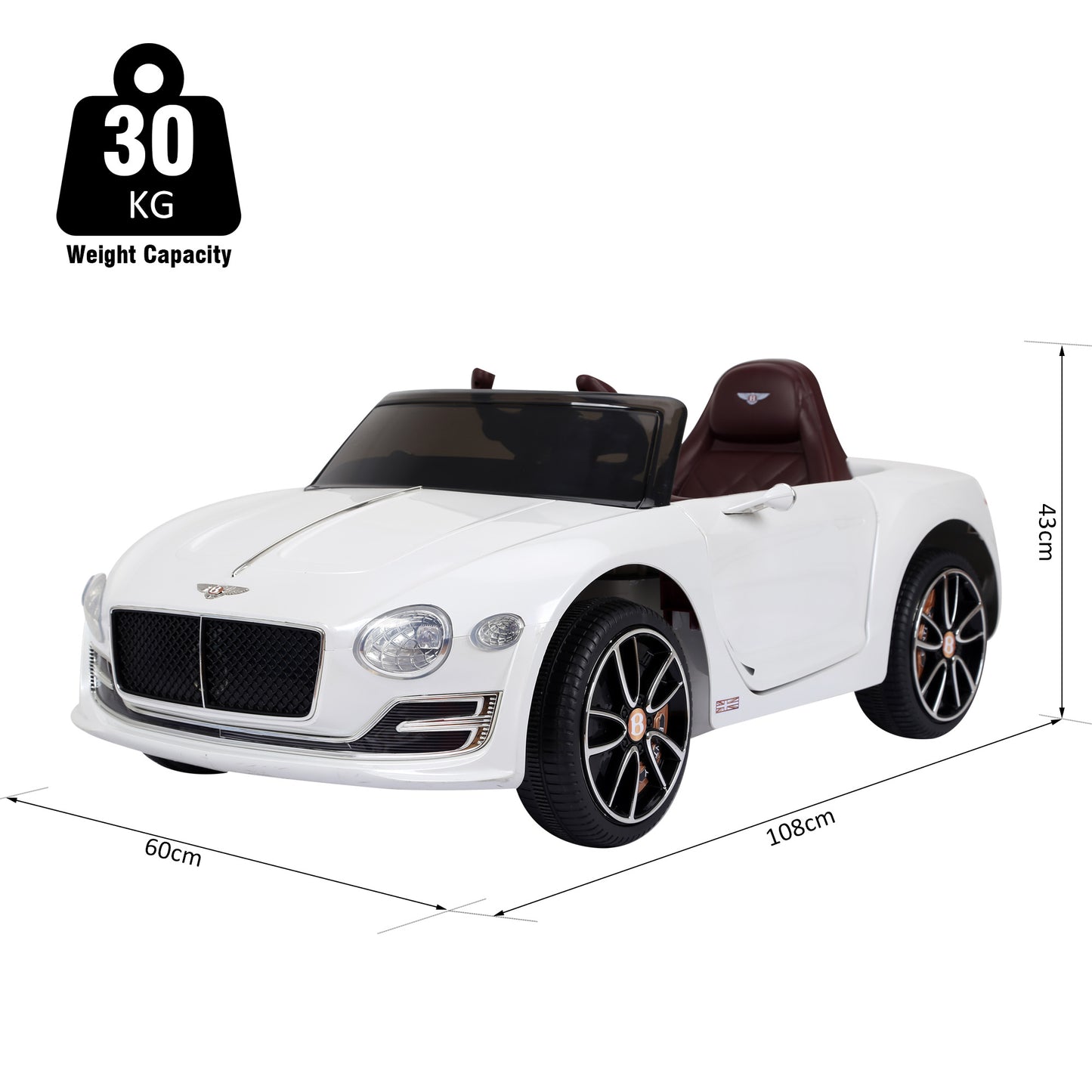 Kids Bentley Style Electric Ride-on Car W/ LED Lights-White