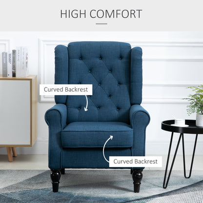 Vintage Style Wingback Accent Chair, Retro Upholstered Button Tufted Occasional Chair for Living Room and Bedroom, Blue