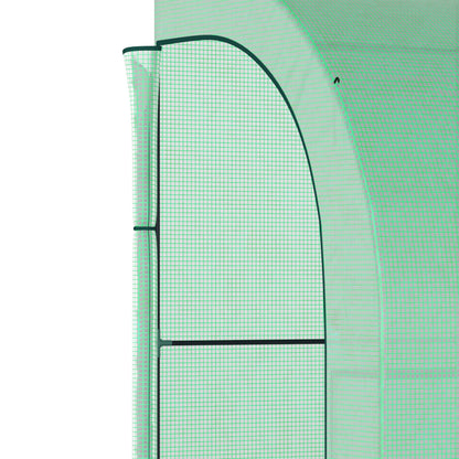 Walk-In Lean to Wall Greenhouse with Windows and Doors 2 Tiers 6 Wired Shelves 300L x 150W x 215Hcm Green