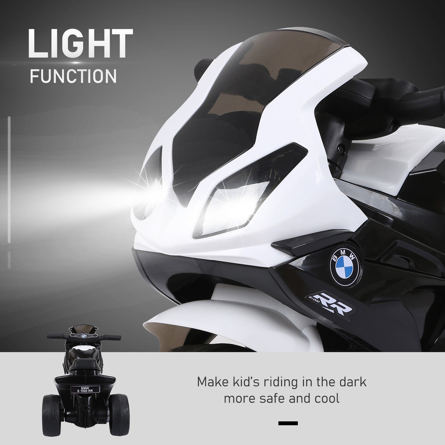 Electric Kids Ride on Motorcycle BMW S1000RR w/ Headlights Music Battery Powered Play Bike 6V Black